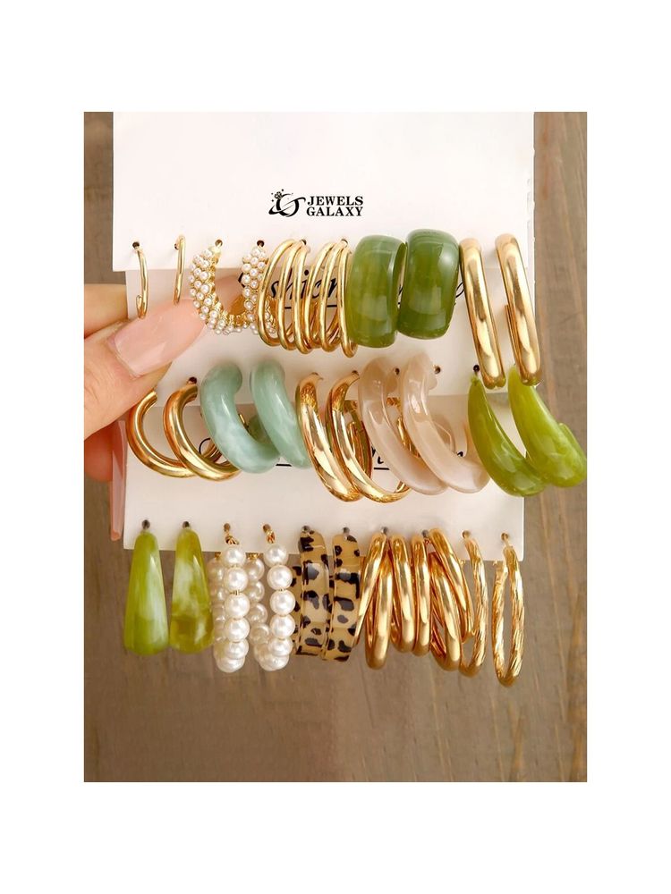 Jewels Galaxy Gold Plated Multi-Color Stylish Earrings Set of 15