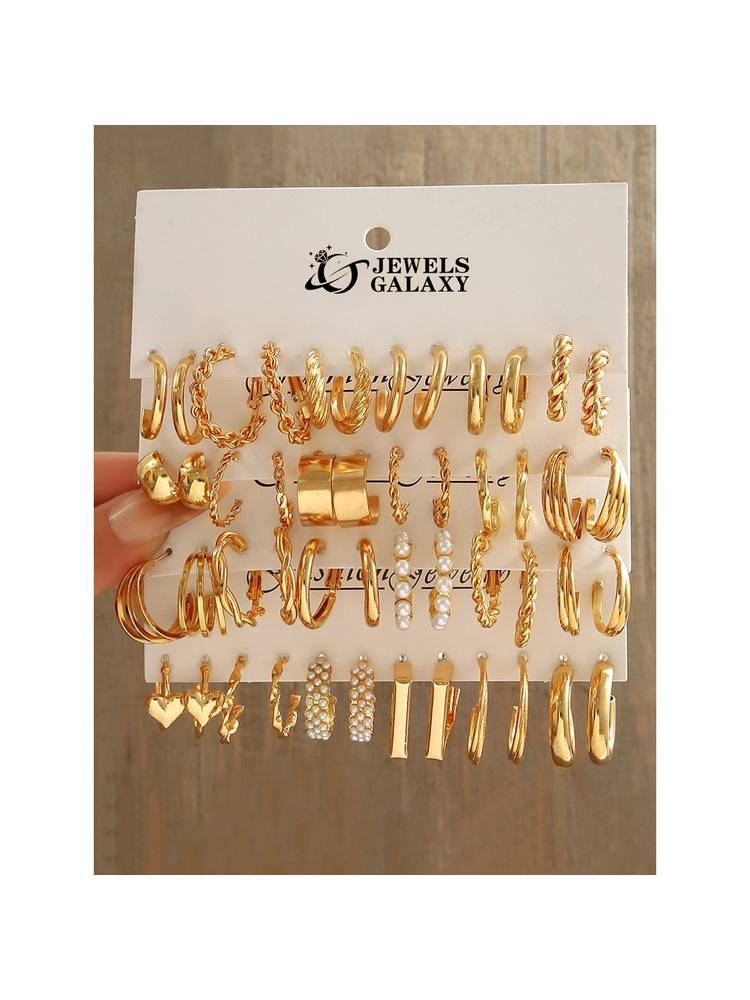Jewels Galaxy Gold Plated Stylish Hoop Earrings Set of 24-picture-44