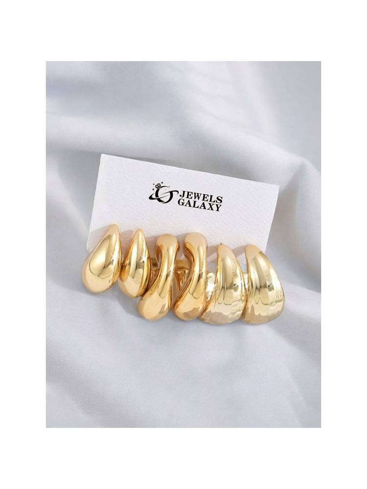 Jewels Galaxy Gold Plated Stylish Half Hoop Earrings Set of 3-picture-38