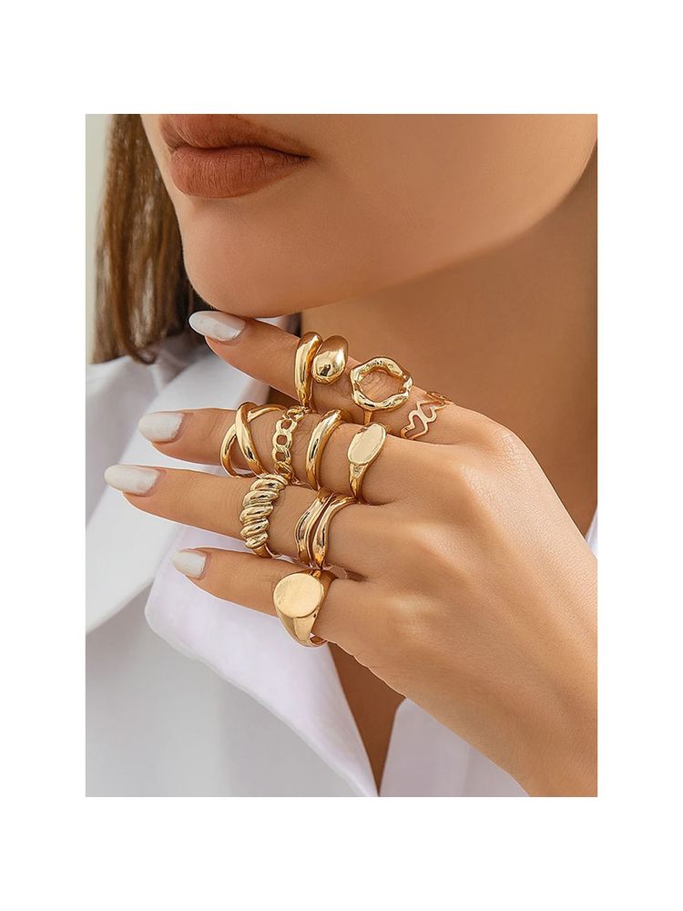 Jewels Galaxy Trending Gold Plated Stackable Rings Set of 10-picture-26