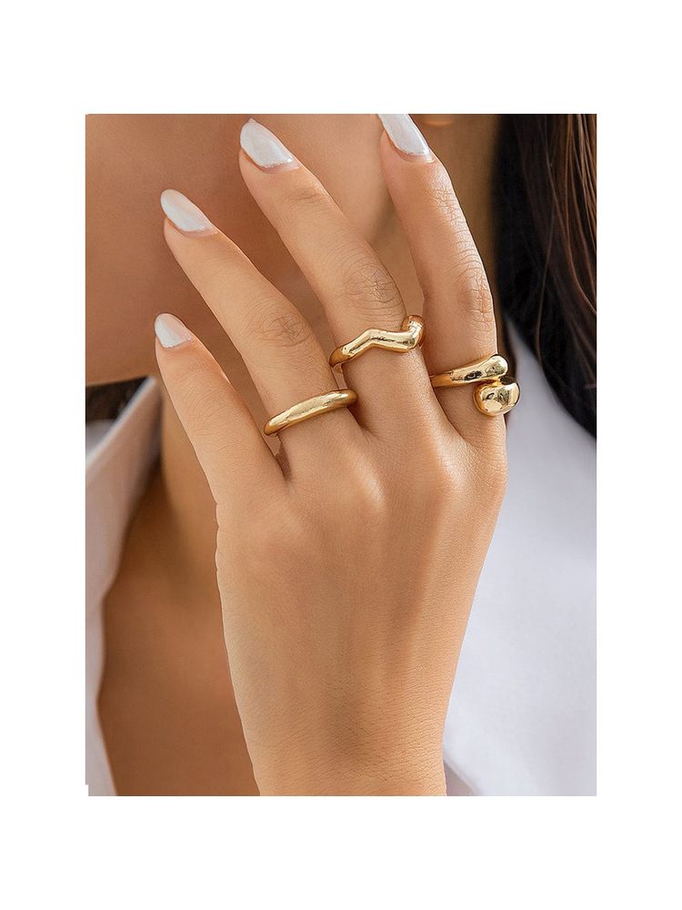 Jewels Galaxy Trending Gold Plated Stackable Adjustable Rings Set of 3-picture-15