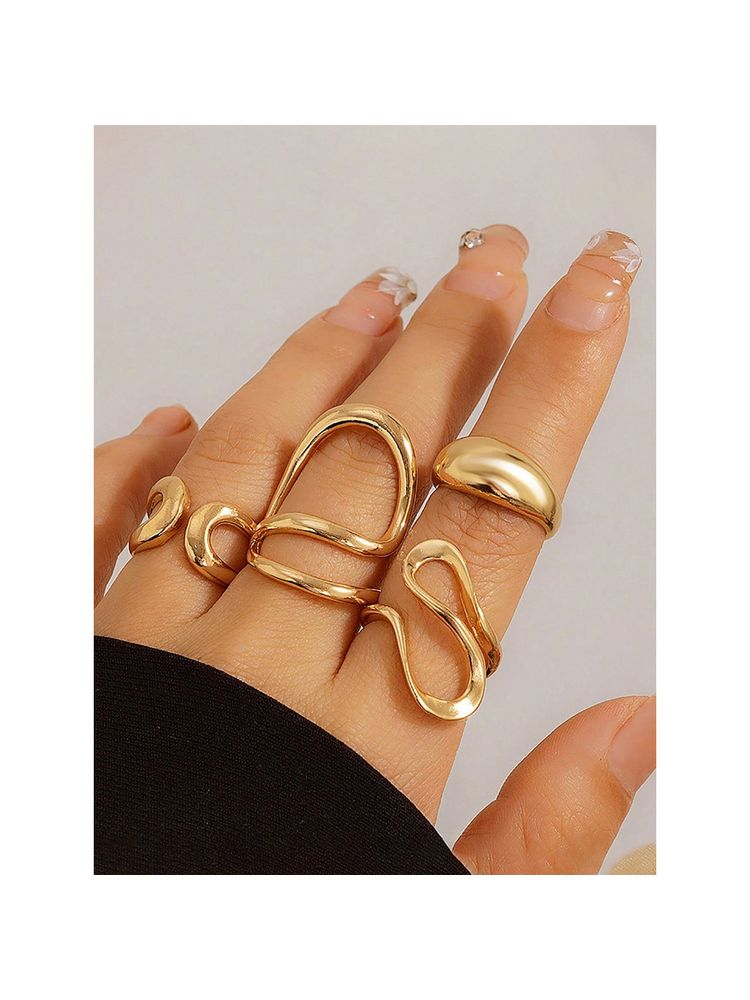 Jewels Galaxy Trending Gold Plated Stackable Adjustable Rings Set of 4-picture-28