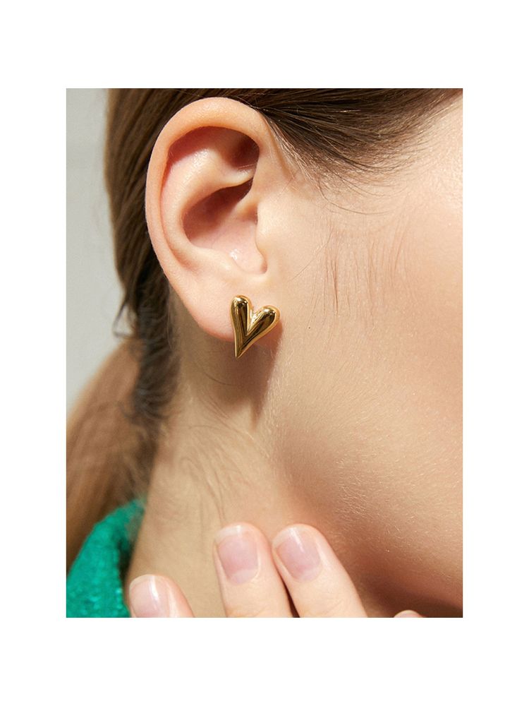 Jewels Galaxy Gold Plated Anti Tarnish Heart Stud Earrings-picture-14