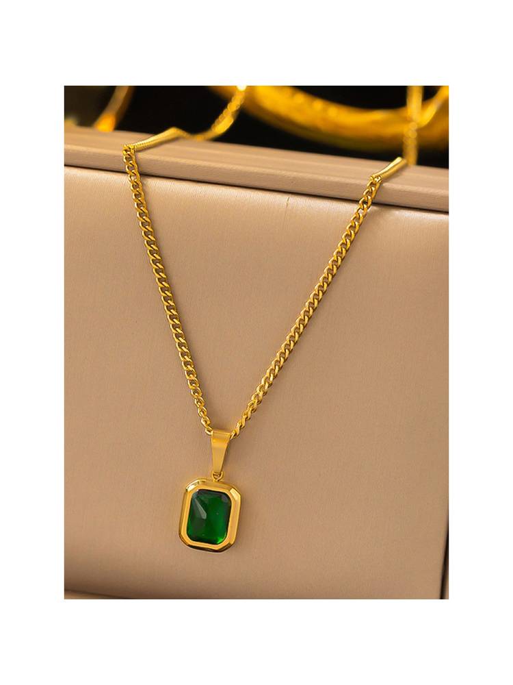 Jewels Galaxy Gold-Plated Stylish Anti Tarnish Green Pendant Necklace-picture-12