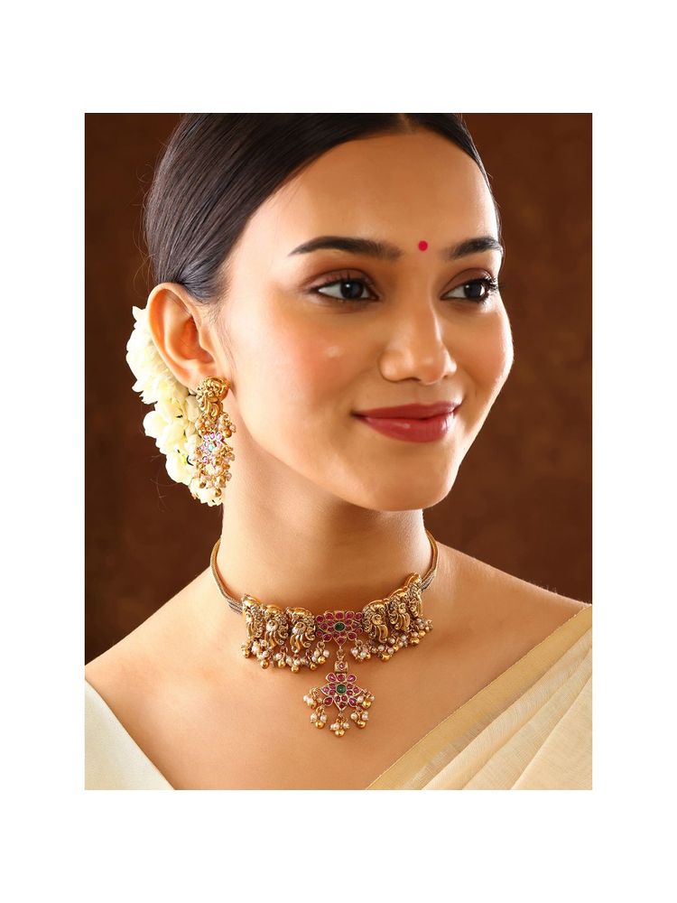 Priyaasi Peacocks Floral Elegance Attigai Choker Jewellery Set-picture-17