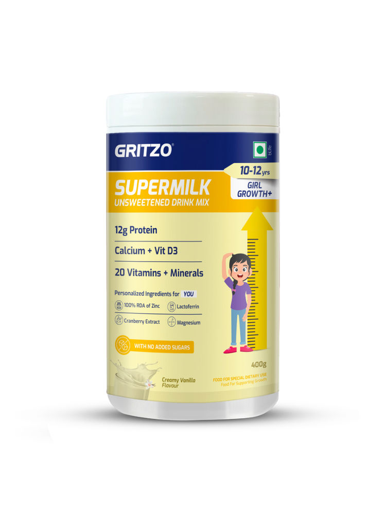 Gritzo Supermilk Growth+ Unsweetened (10–12Y Girls), 12G Protein - Creamy Vanilla-image-18