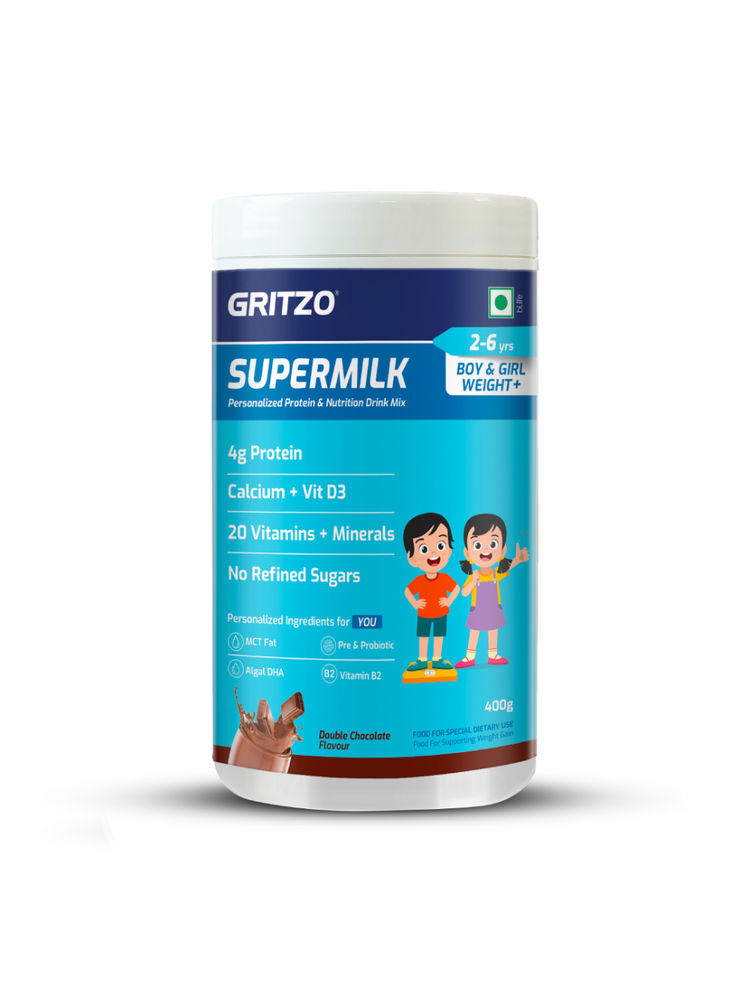 Gritzo Supermilk Weight+ (2–6Y Kids), 4G Protein - Double Chocolate
