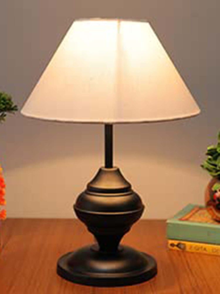 Homesake Black Metal Table Lamp with Fabric Shade - E27 Ring Holder - Urn - White Cone-picture-14
