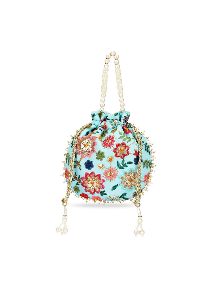 Lavie Jiya Floral Embriodered - Womens Potli (Blue) (Small)-image-46