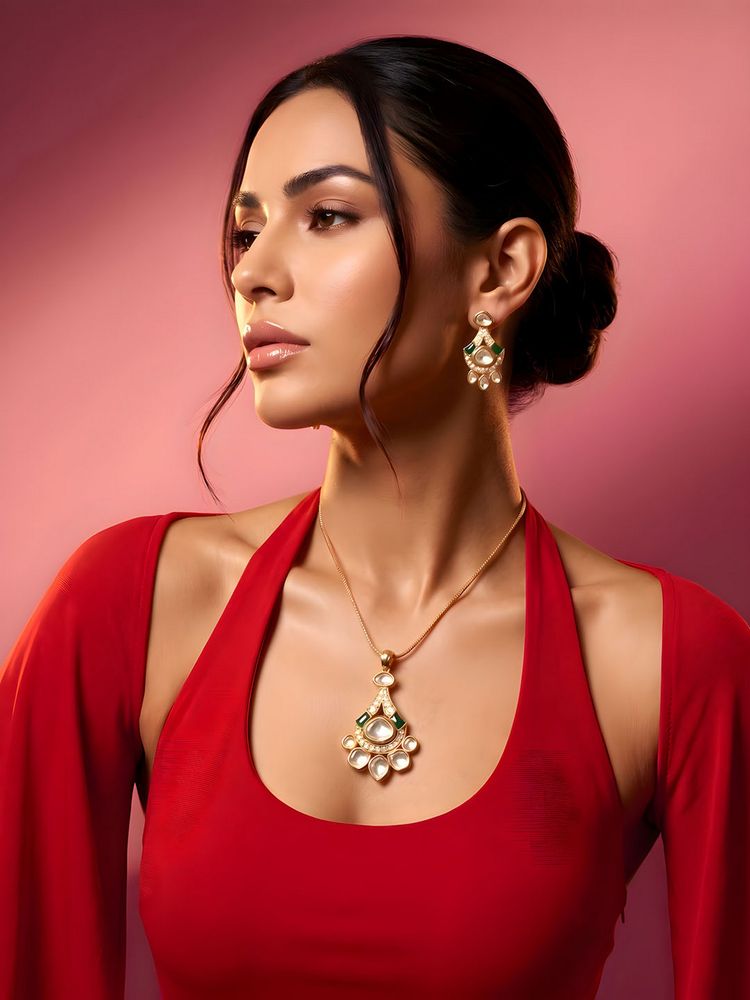 ADIVA Gold-Plated Green Polki Kundan Ad Stone Jewellery Set-picture-16