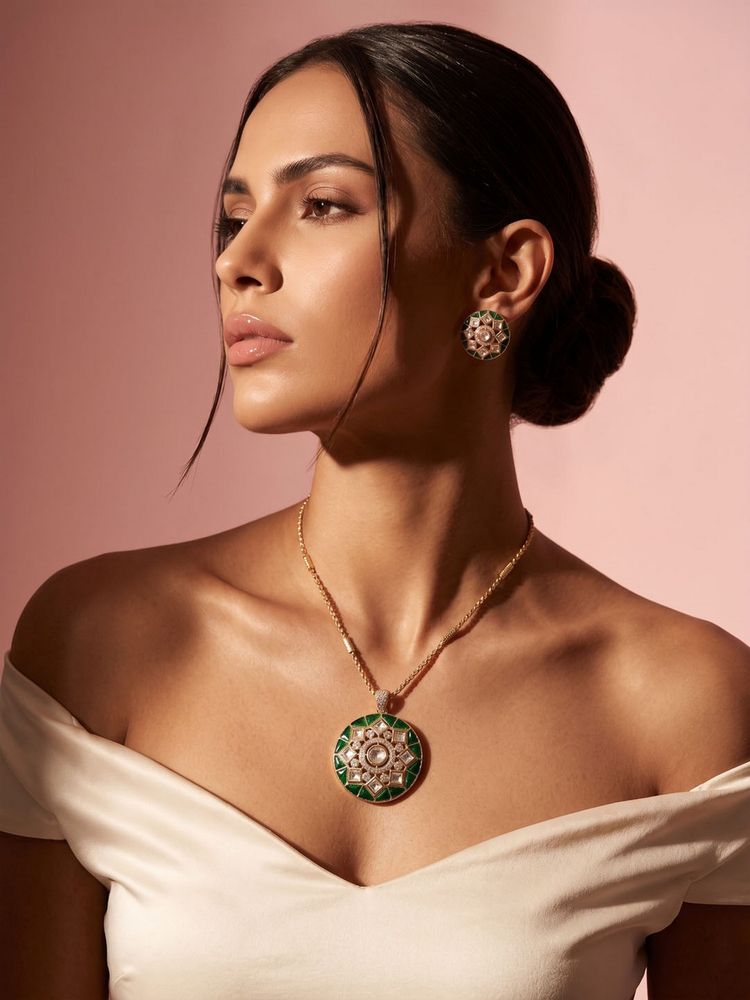 ADIVA Gold-Plated Green Polki Kundan Ad Stone Studded Jewellery Set-picture-27