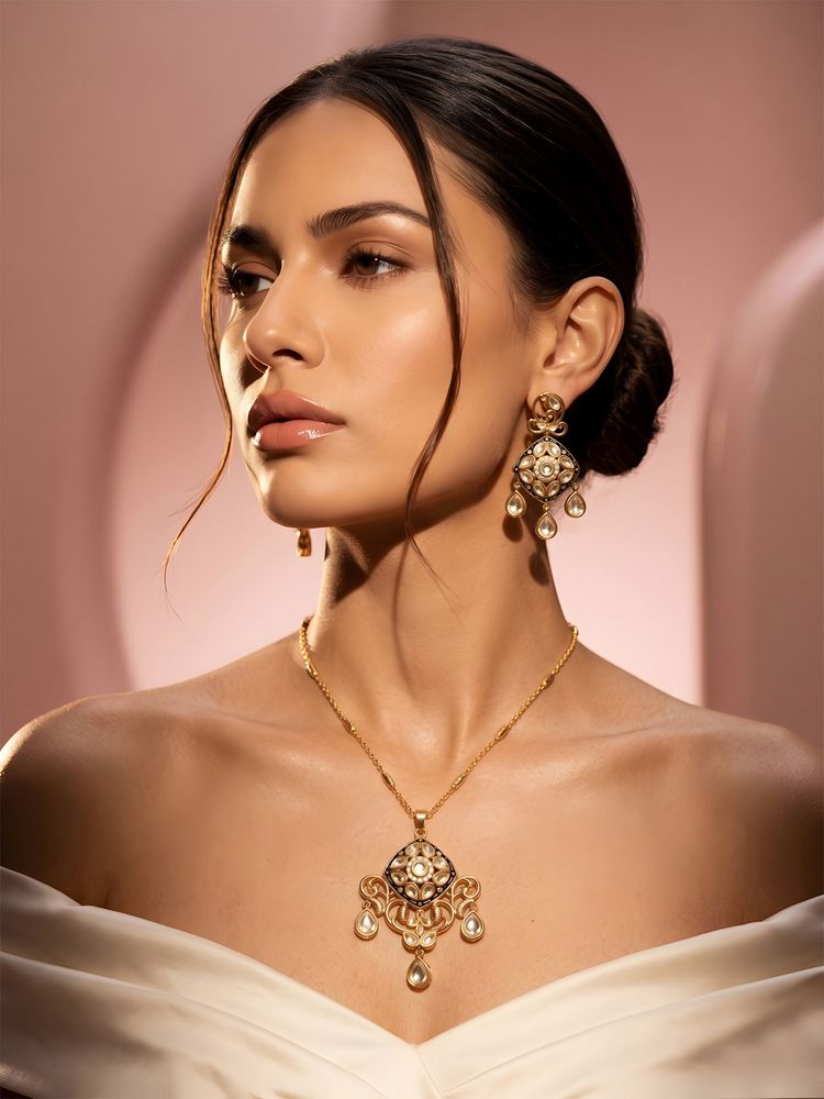 ADIVA Gold-Plated Black Polki Kundan Ad Stone Jewellery Set-picture-23