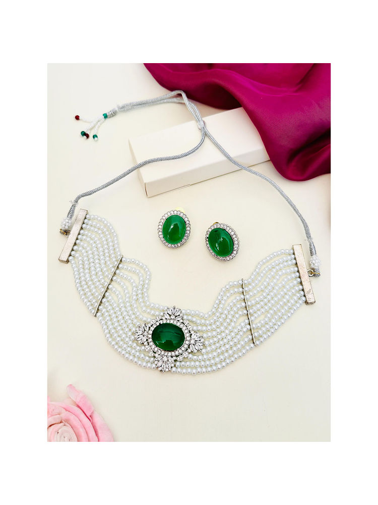 Abdesigns Enchanting Polki American Diamond Choker Necklace Green-picture-17