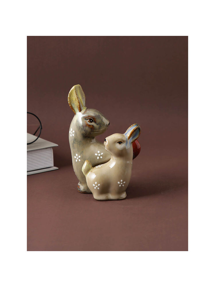 Tayhaa Cute Ceramic Rabbit Set Showpiece (Set Of 2)-image-35