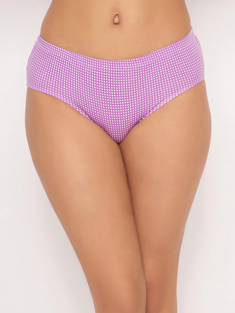 Clovia Women Purple Cotton Checks Printed Hipster Panty-picture-12