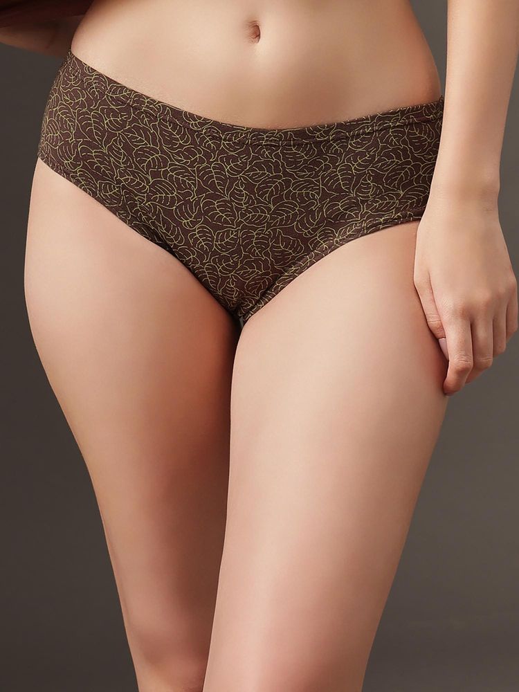 Clovia Women Brown Cotton Printed Hipster Panty-image-36
