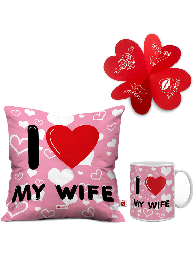 Indigifts Cushion Cover with Filler-Pink and Coffee Mug-image-5