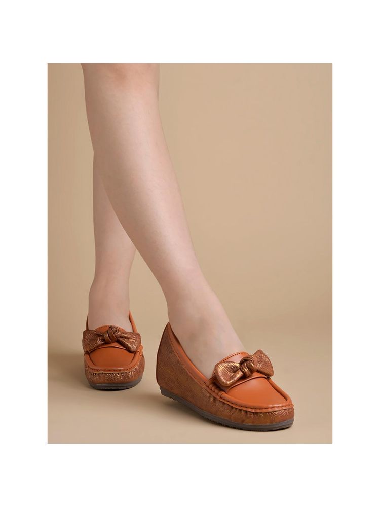 Shoetopia Upper Bow Detailed Tan Loafers for Women-picture-23