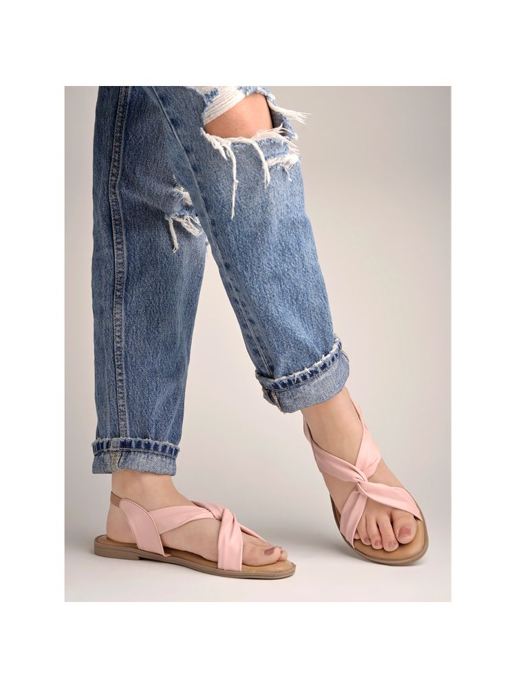 Shoetopia Cross Strap Pink Flat Sandals For Women