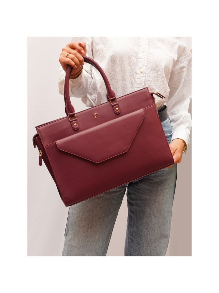 13 inch Office Laptop Handbag for Women with additional Pouch Wine (L)-image-30