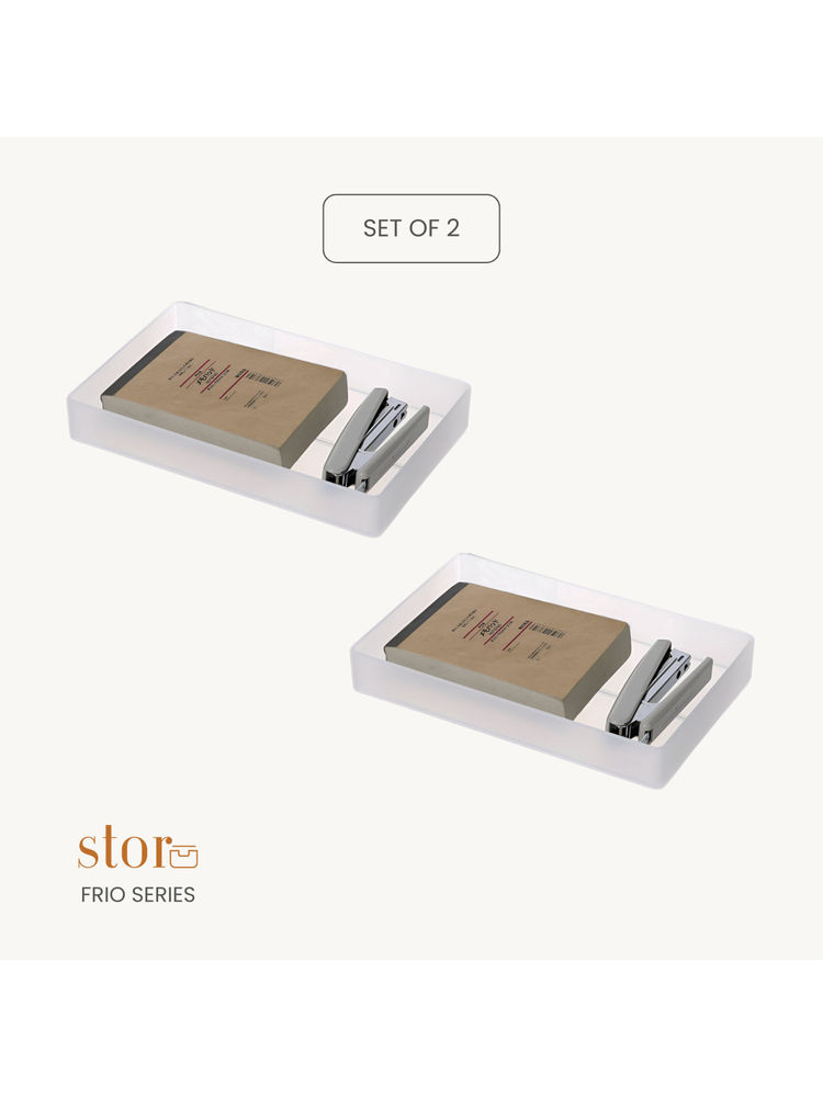 STOR Stackable White Polypropylene Organisers (Pack of 2)-image-42