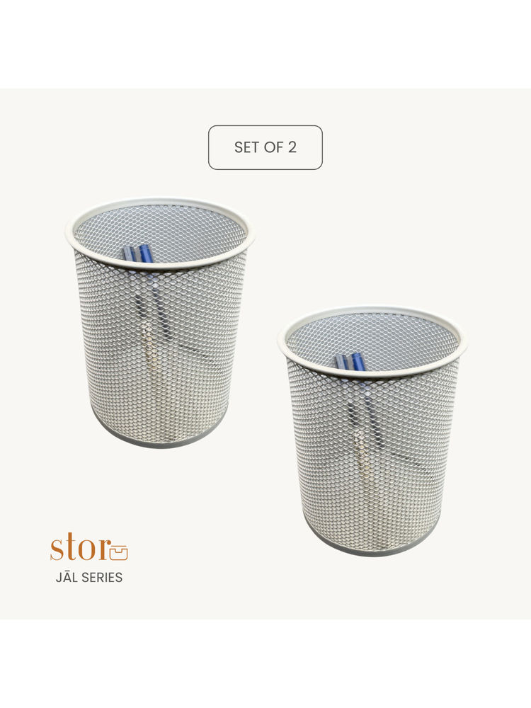 STOR Ecru White Round Mesh Desk Organisers (Pack of 2)-image-46