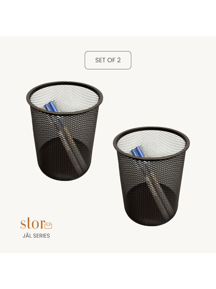 STOR Ash Black Round Mesh Desk Organisers (Pack of 2)-picture-16