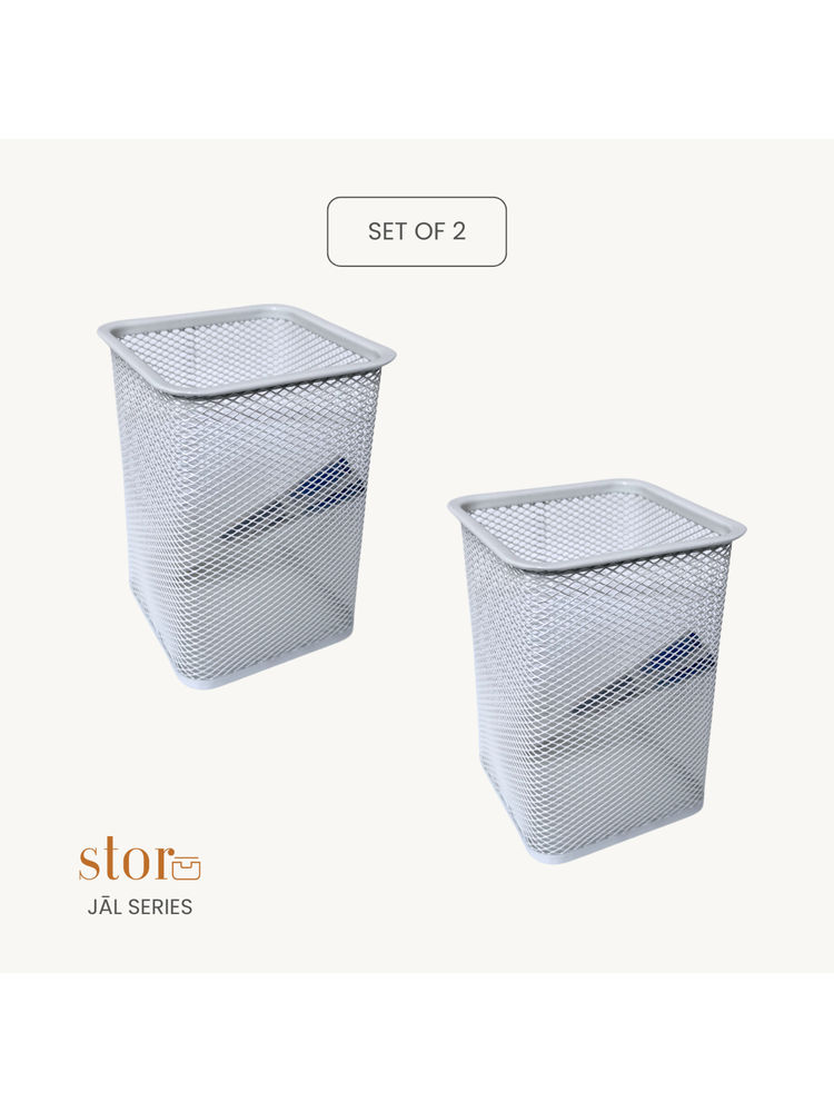STOR Ecru White Square Mesh Desk Organisers (Pack of 2)-picture-30