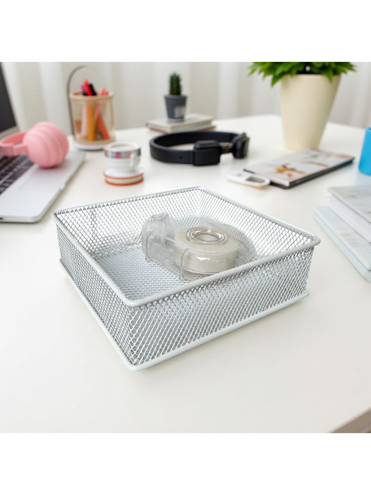 STOR Ecru White Square Mesh Paper Tray Durable Metal Desk Organiser-image-11