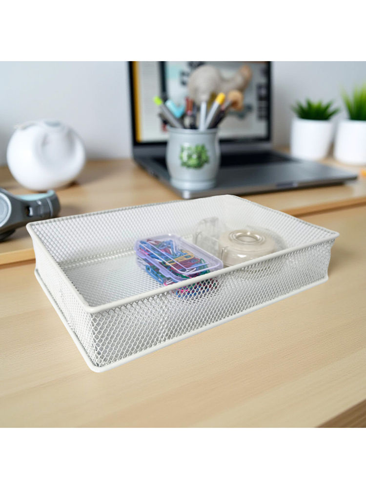 STOR Ecru White Rectangular Mesh Paper Tray Sturdy Metal Desk Organiser-picture-20
