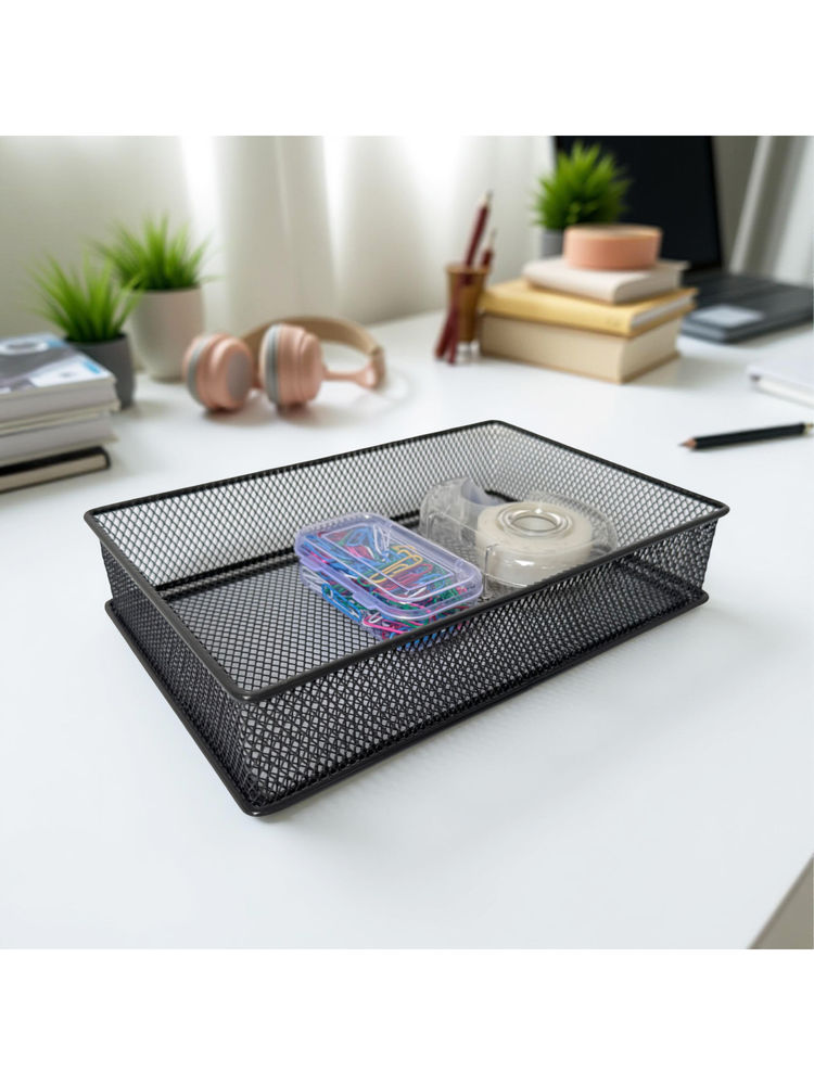 STOR Ash Black Rectangular Mesh Paper Tray Sturdy Metal Desk Organiser-image-13