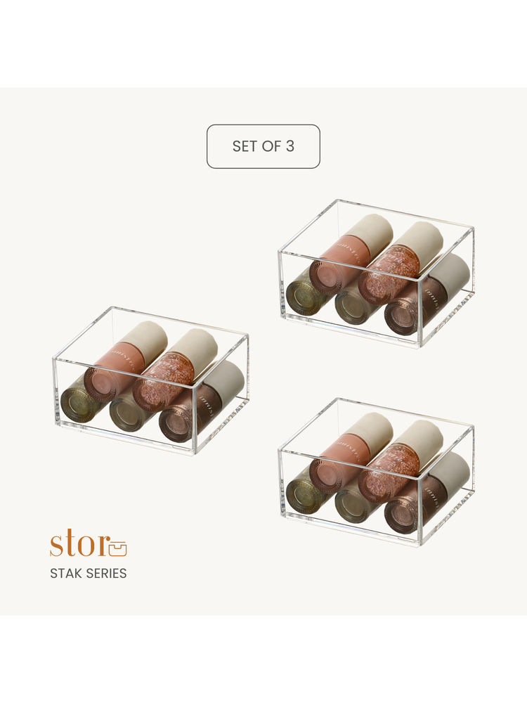 STOR Clear Acrylic Stackable Make Up Organisers (Pack of 3)-image-19