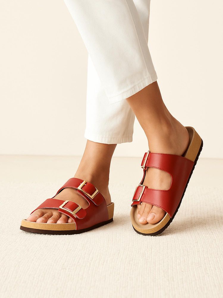 Chaal Chalan Red Cherry Buckle Strap Sandals-image-37