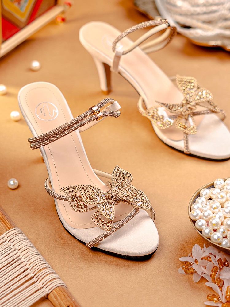 NR BY NIDHI RATHI Shimmery Gold Stiletto Heels-image-15