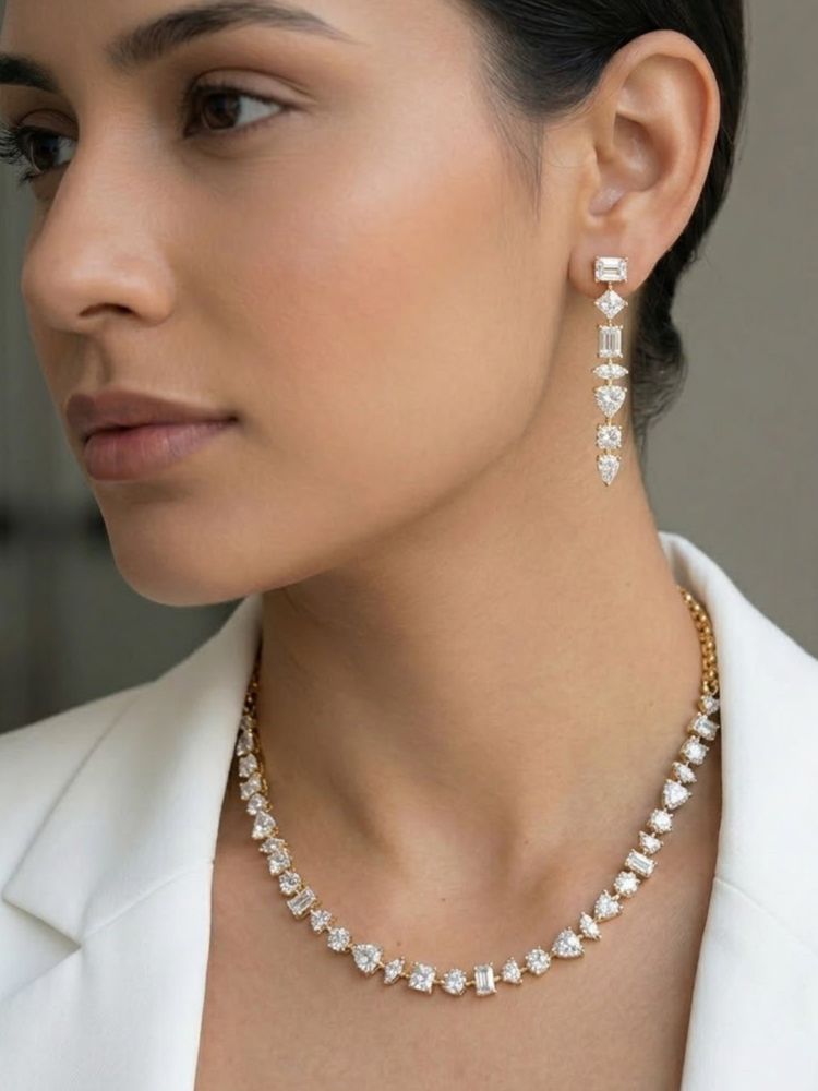 Nuyug American Diamond Radiant Luxe Necklace Set-image-5