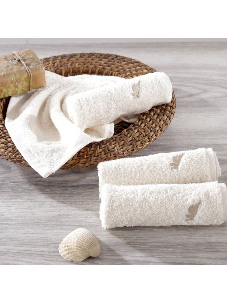 Maspar Colorart 550gsm Cotton Embedded Stripe Solid Cream 4pc Face Towel Set