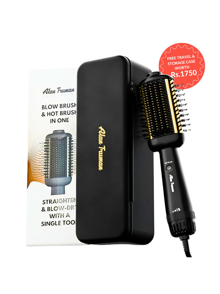 Alan Truman Blow Styling Brush - Blow Dryer Brush + Hair Straightener Hot Brush in One