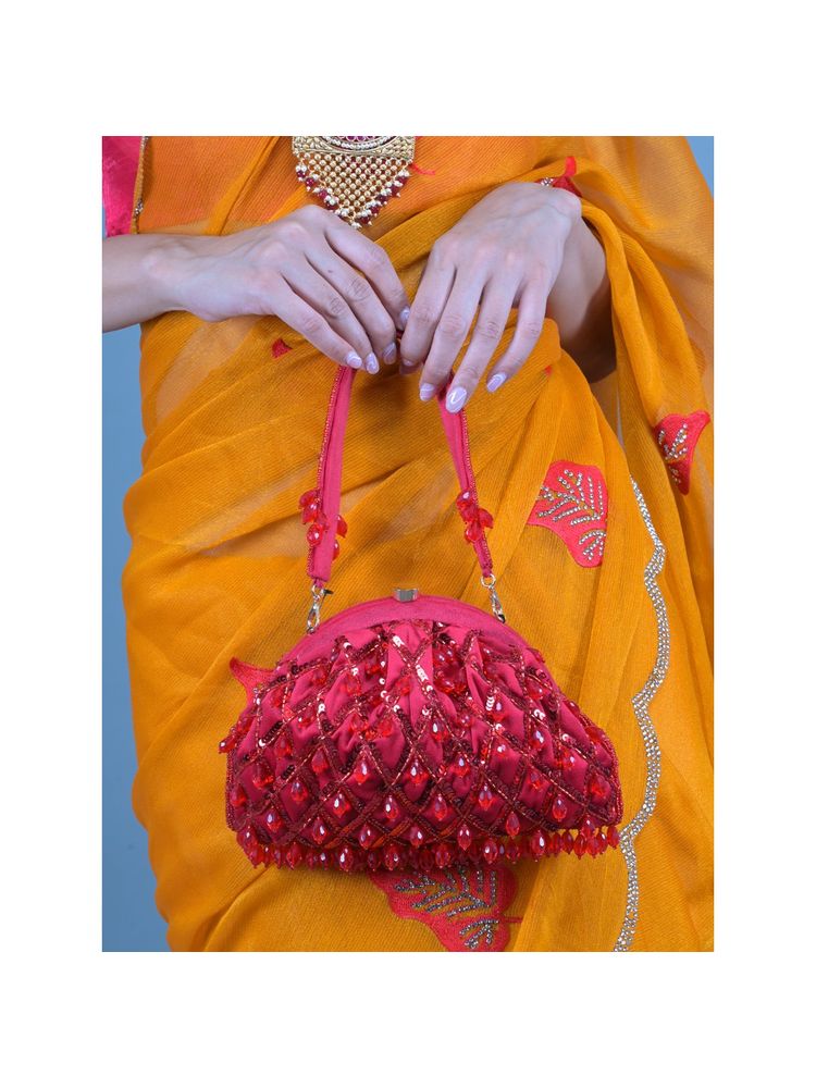 Odette Red Beads and Sequins Embellished Batua for Women-image-49