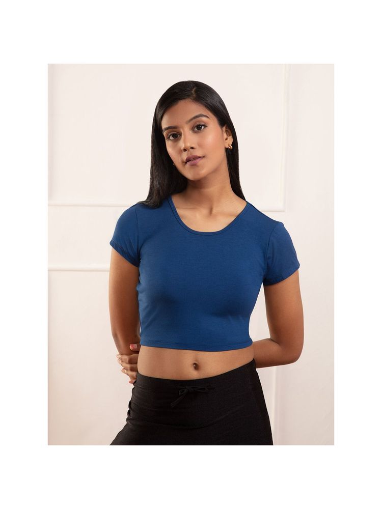 Nykd by Nykaa Cap Sleeve Crop Top- NYOE011 Estate Blue-picture-1