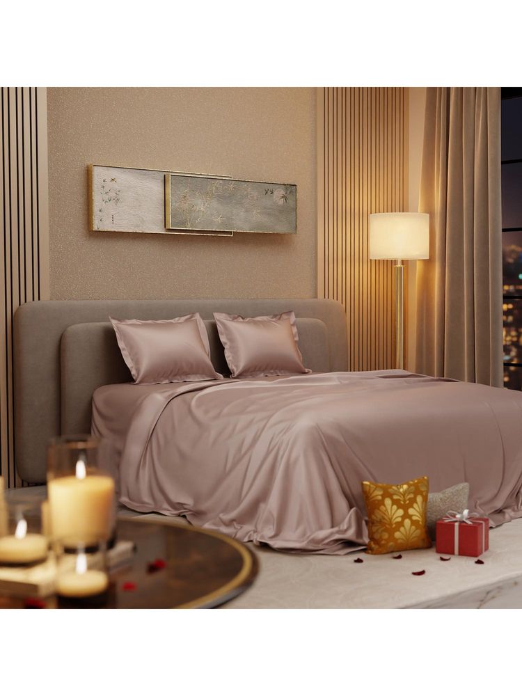 Stoa Paris Beige King Satin Bedsheet with 2 Pillow Covers-picture-15
