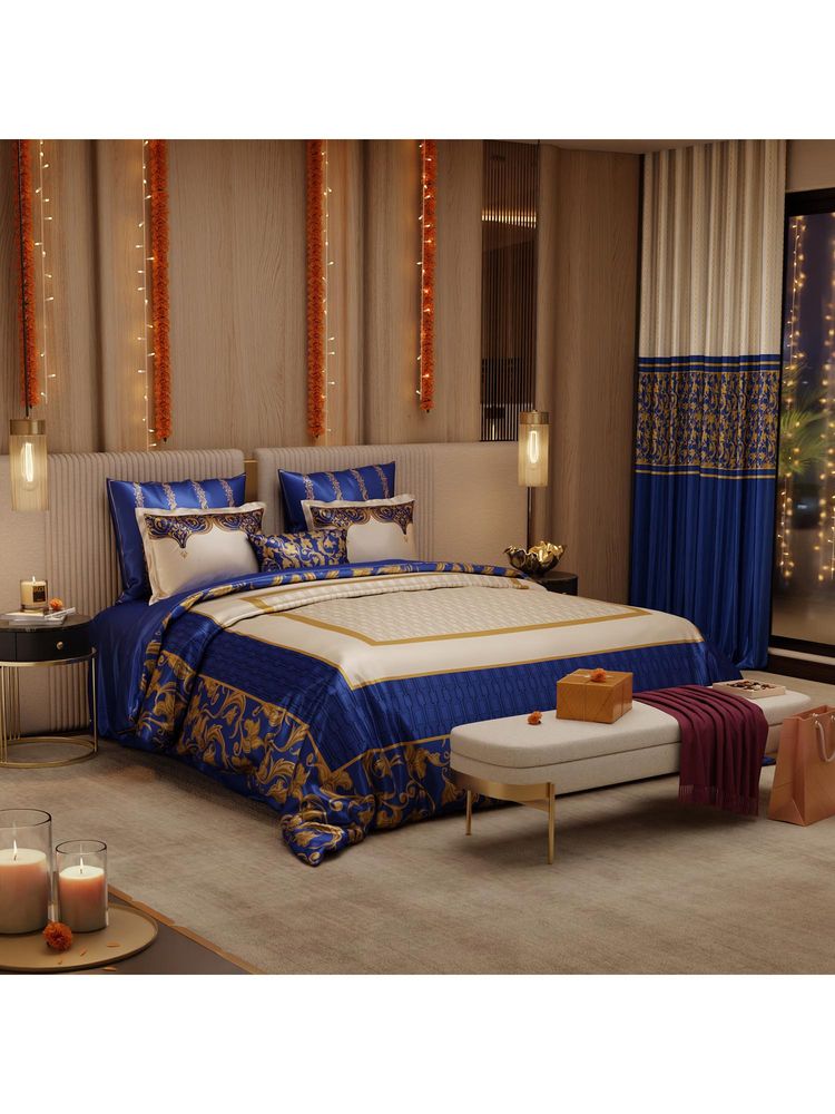 Stoa Paris Coronation 300 Tc Sateen Indigo Legacy Printed Super King Ensemble 9 Piece Bed In Bag-image-46