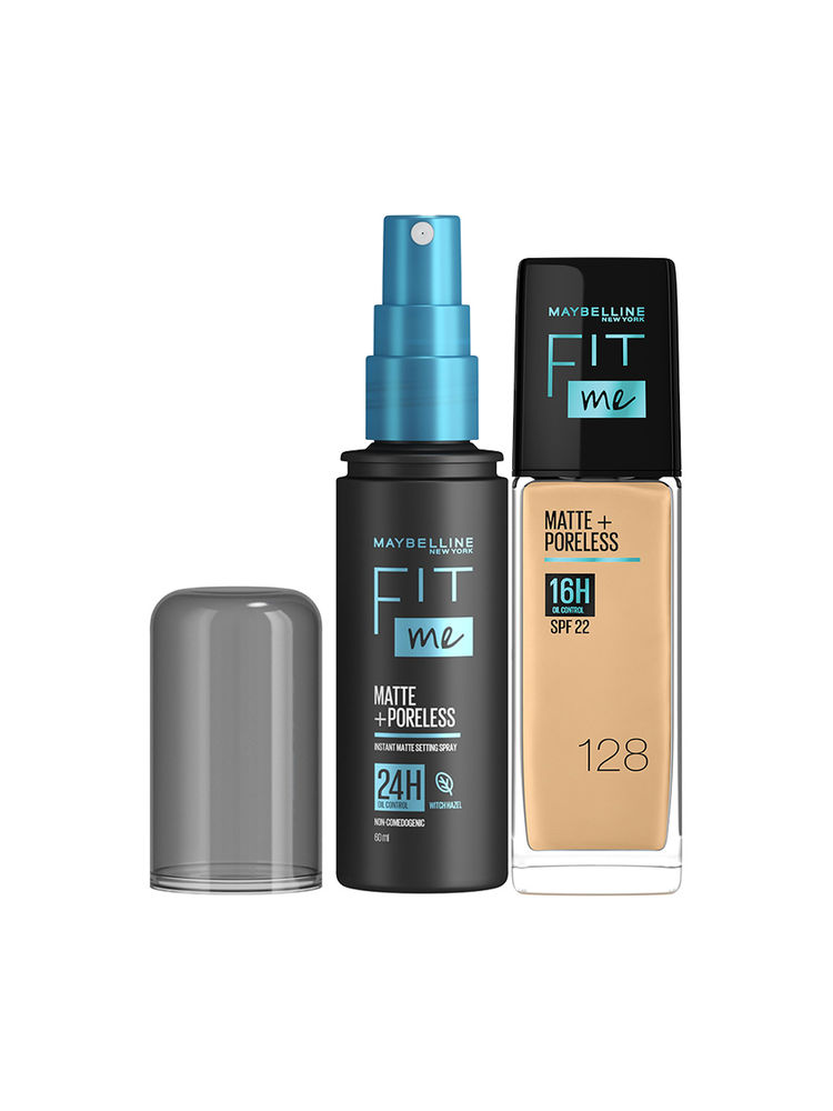 Maybelline New York Fit Me Foundation 128 Warm Nude + Fit Me Matte + Poreless Setting Spray Combo