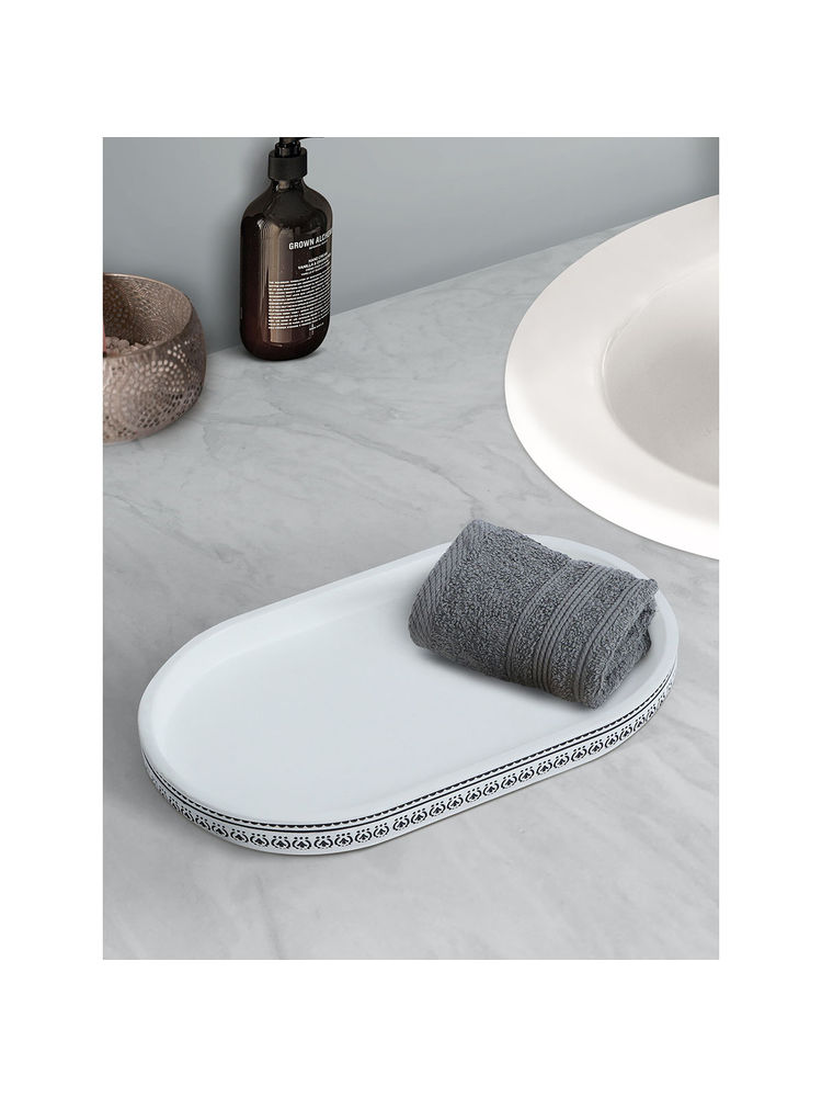 OBSESSIONS Polyresin Printed Bathroom Tray - White & Black-picture-16