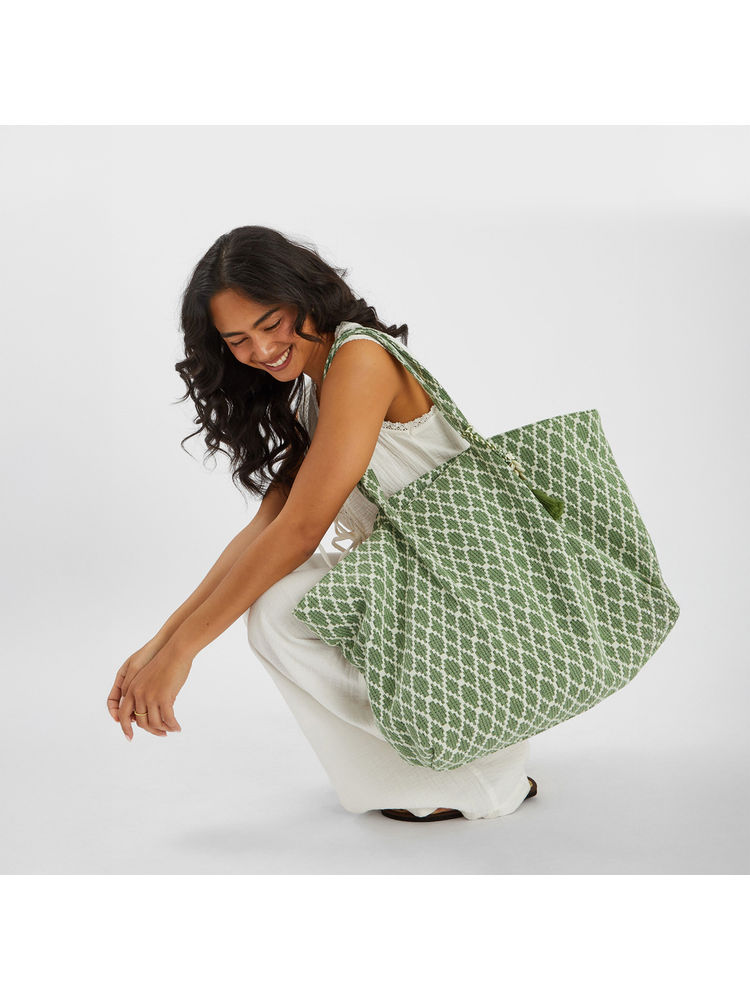 Accessorize London Women Green Geometric Print Tote Bag with Detachable Strap-picture-19