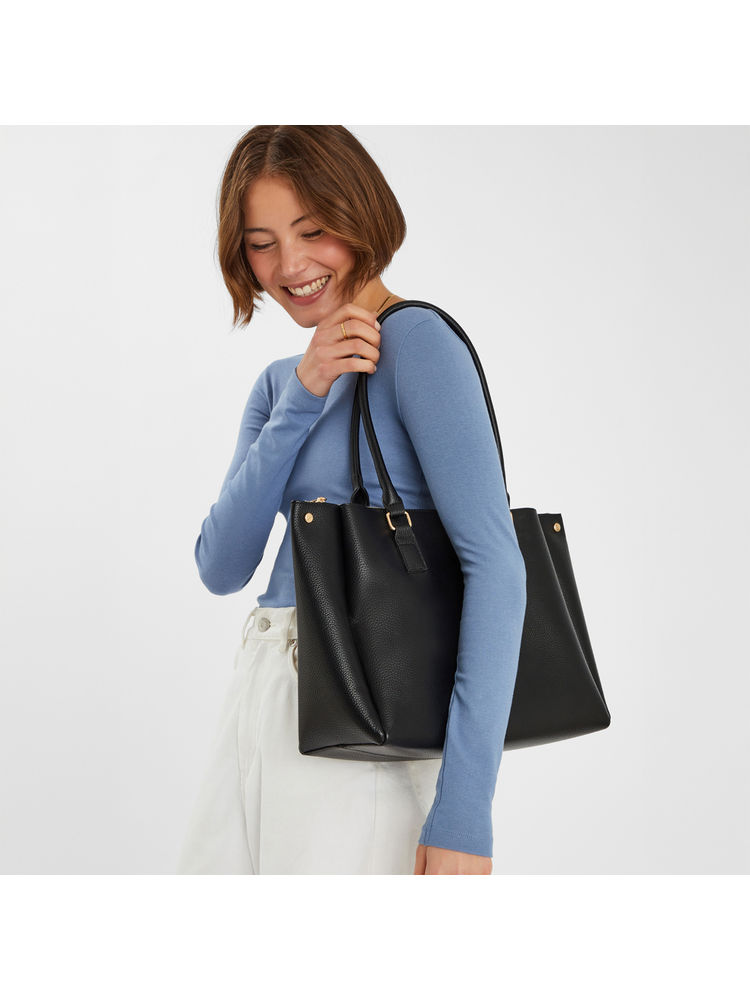 Accessorize London Women Black Triple Compartment Tote Bag-image-23