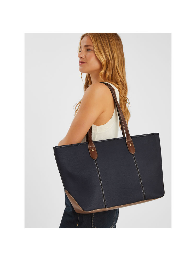 Accessorize London Women Navy Blue Colorblock Zip Top Tote Bag-image-36