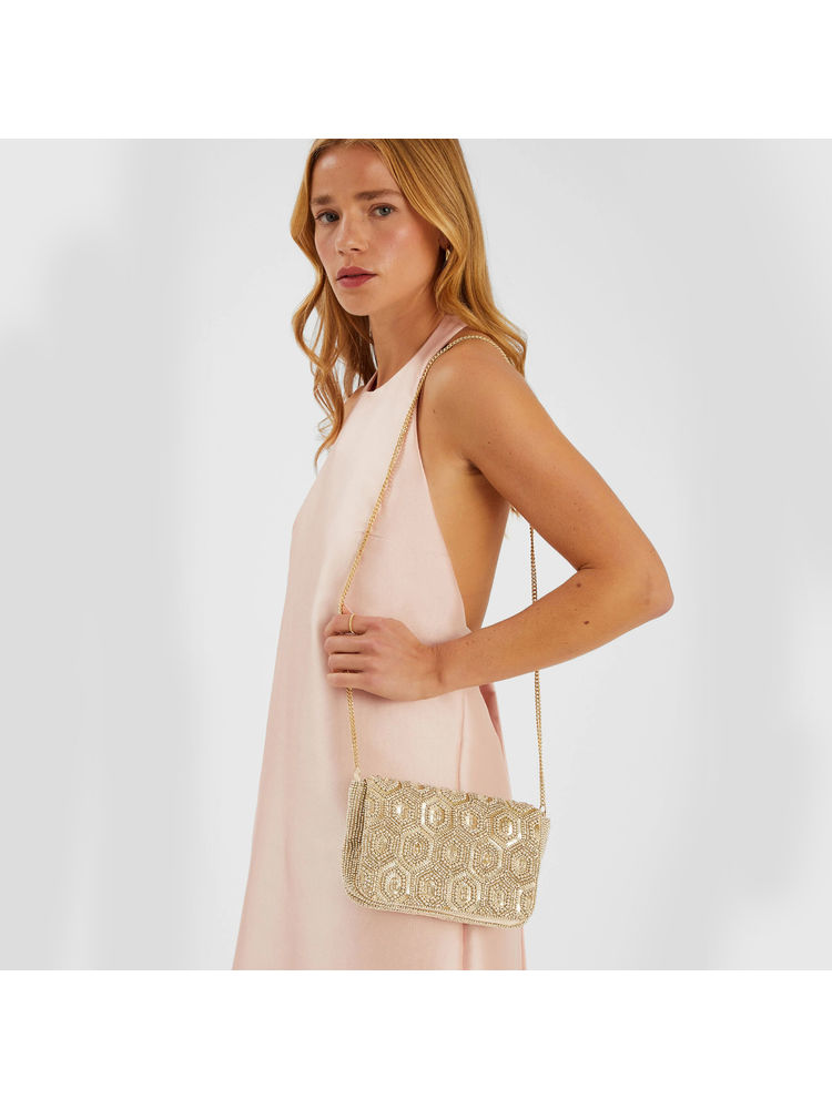 Accessorize London Women Gold Embellished Fold Over Clutch with Detachable Strap-picture-22