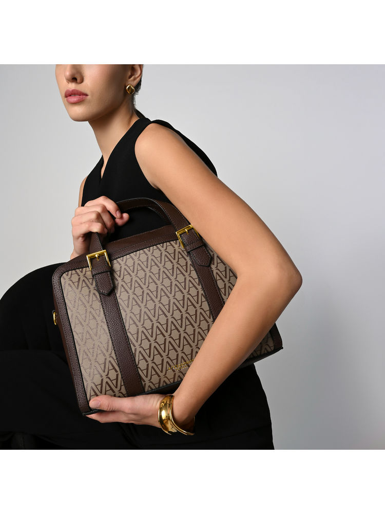 Accessorize London Women Brown Colorblock Dorota Monogram Shoulder Bag-picture-14