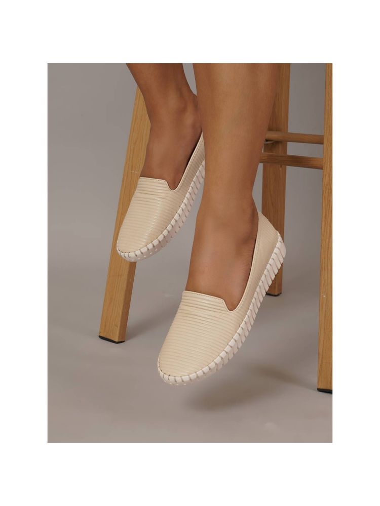 Sherrif Shoes Cream Textured Loafers-image-45