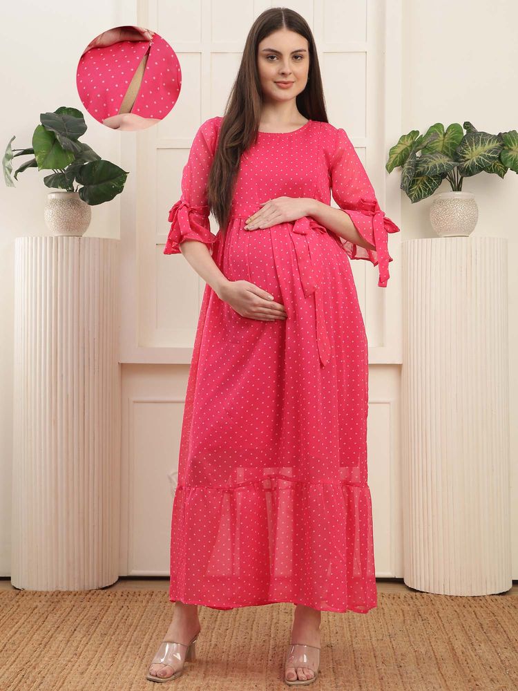 Moms Maternity Printed Georgette Nursing Hidden Zipper for Feeding Maxi Dress-picture-37